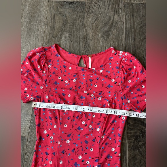 Free People Women’s XS Caroline Coral Red Floral Print Midi Dress - Picture 5 of 14